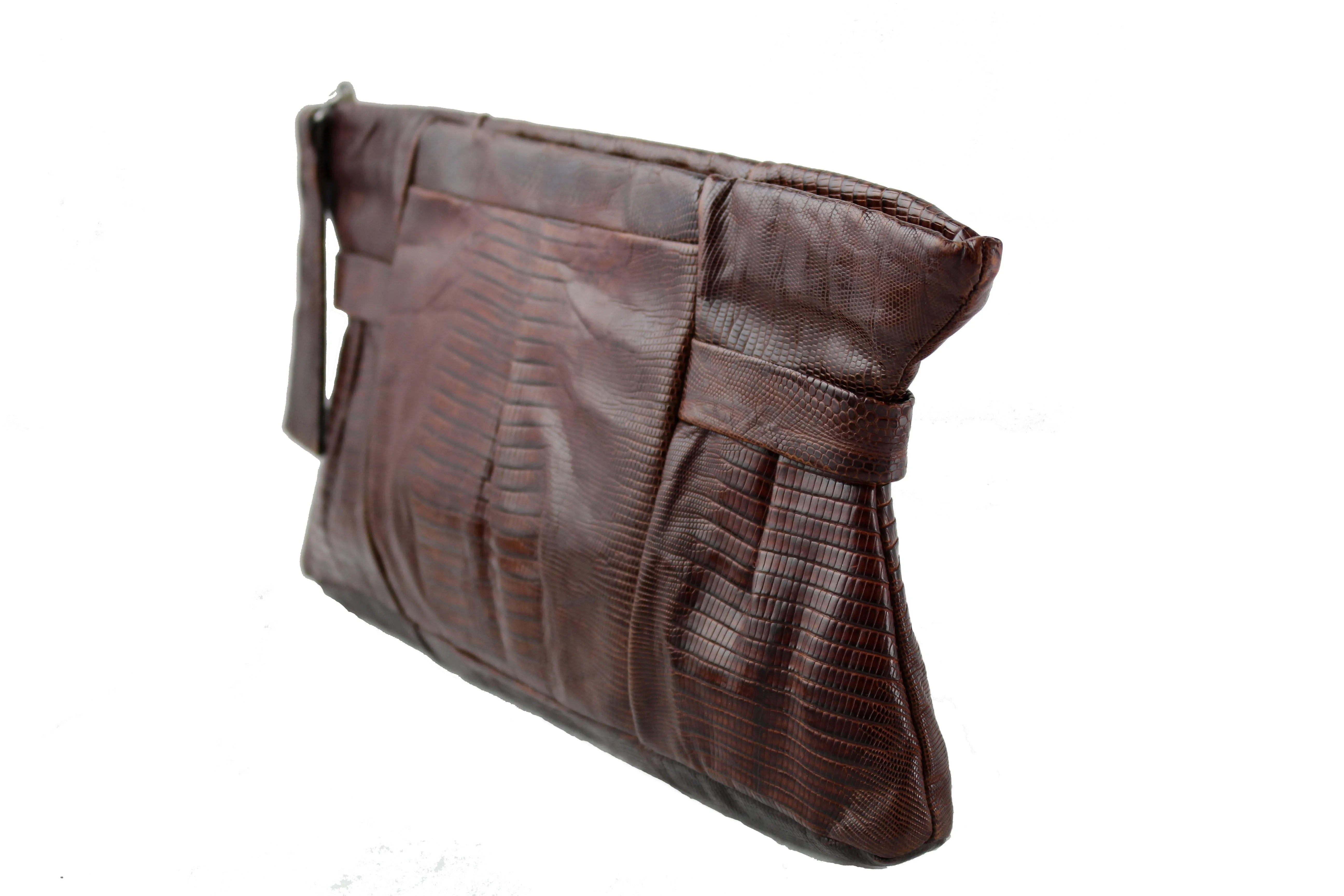 Large chocolate brown lizard handbag