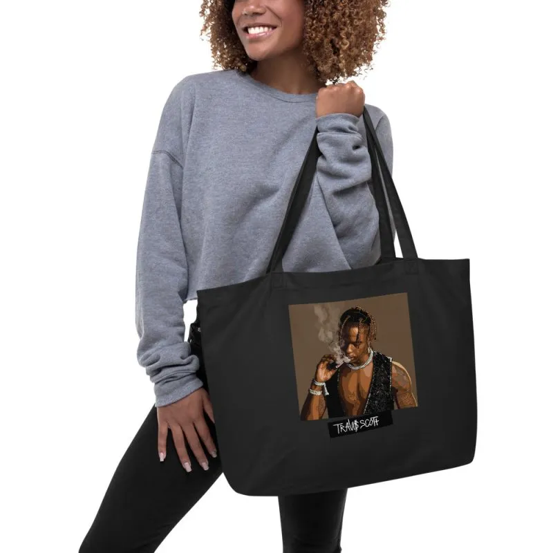 Large organic tote bag - Travis Scott portrait illustration