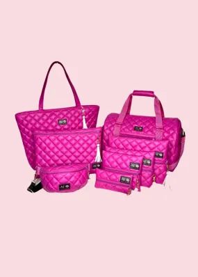 Makeup Junkie Bags - Luxe Hot Pink Quilted Travel Bags [Pre-Order]