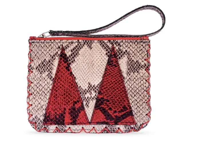 MARTE EGELE VIVIAN FLAT POUCH, Handwoven Cross Stitch Edges Fully lined in Suede