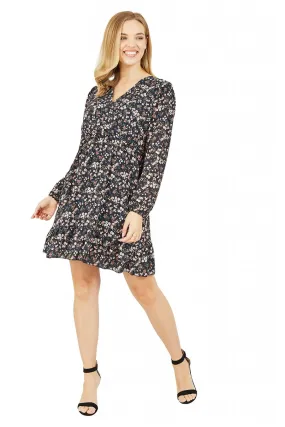 Mela London Ditsy Flower Print Wrap Layered Frill Dress