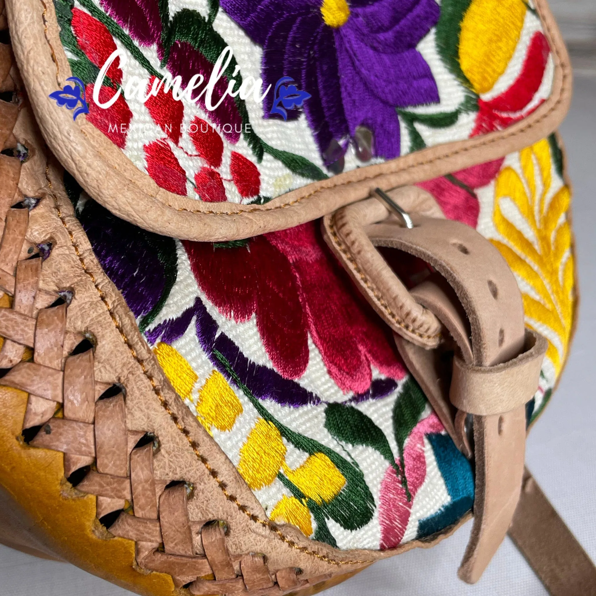 Mexican Leather Crossbody Saddle Bag - Embroidered