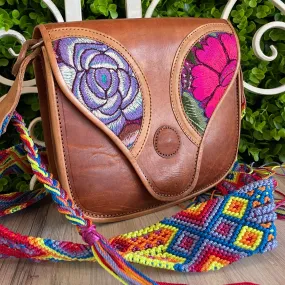 Mexican Leather Envelope Crossbody Bag - Embroidered