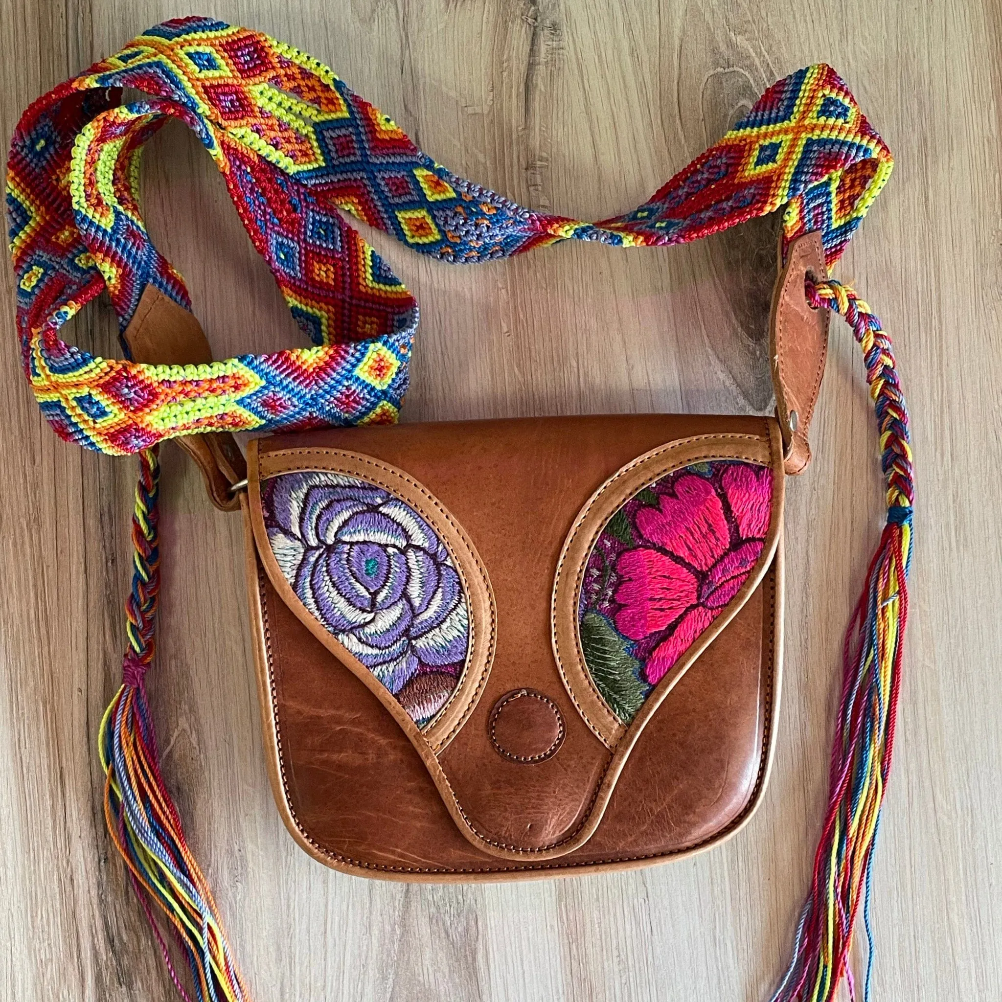 Mexican Leather Envelope Crossbody Bag - Embroidered