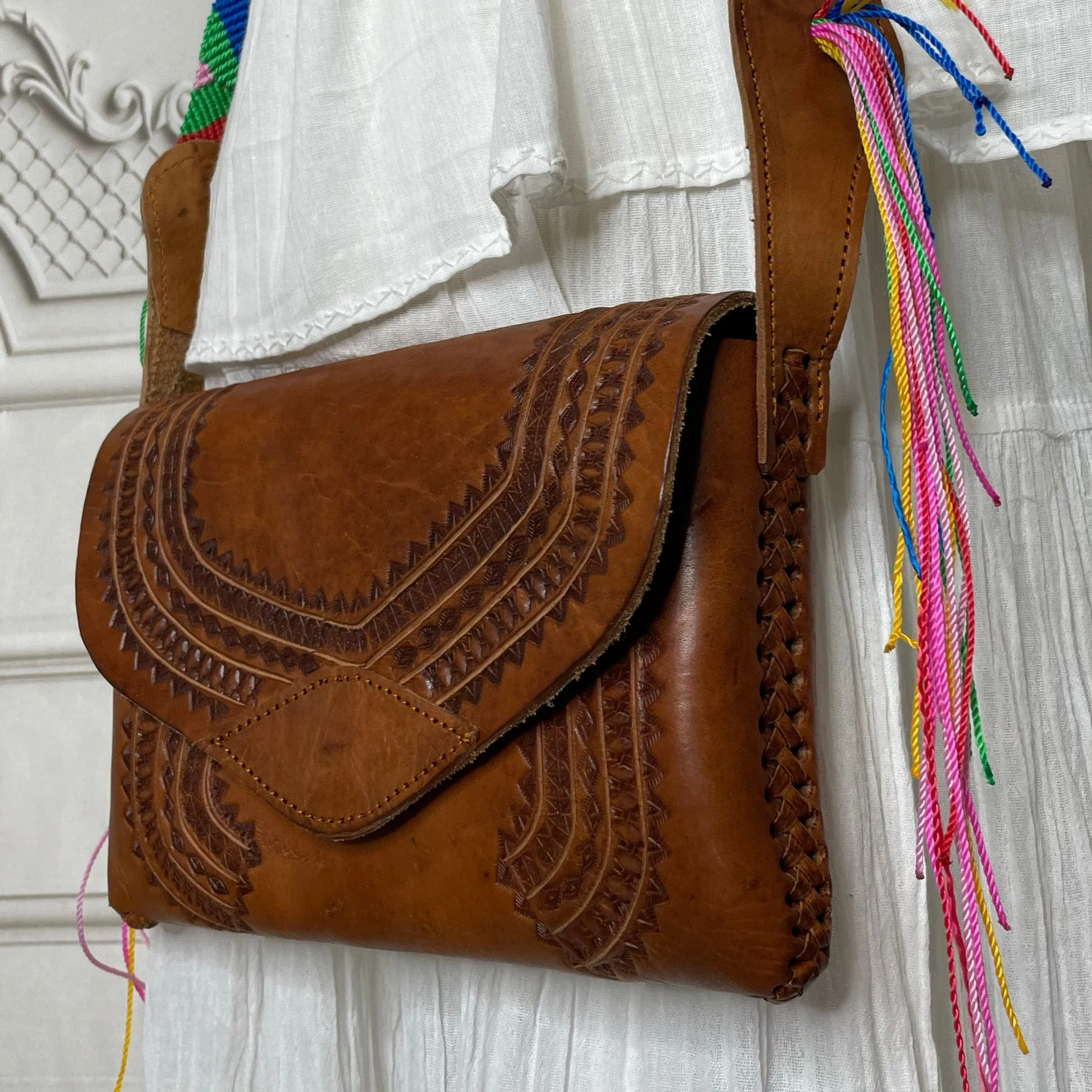 Mexican Leather Envelope Crossbody Bag - Hand Tooled