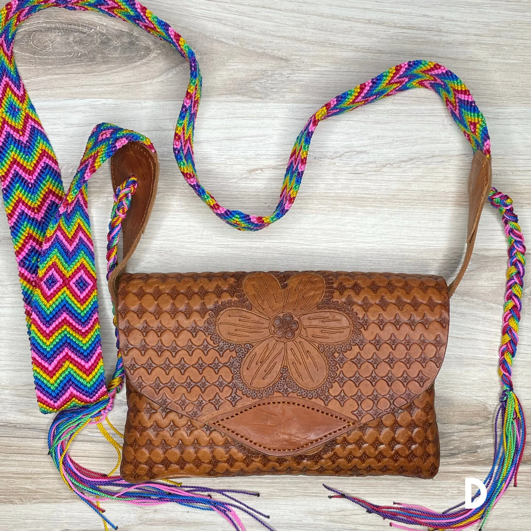 Mexican Leather Envelope Crossbody Bag - Hand Tooled