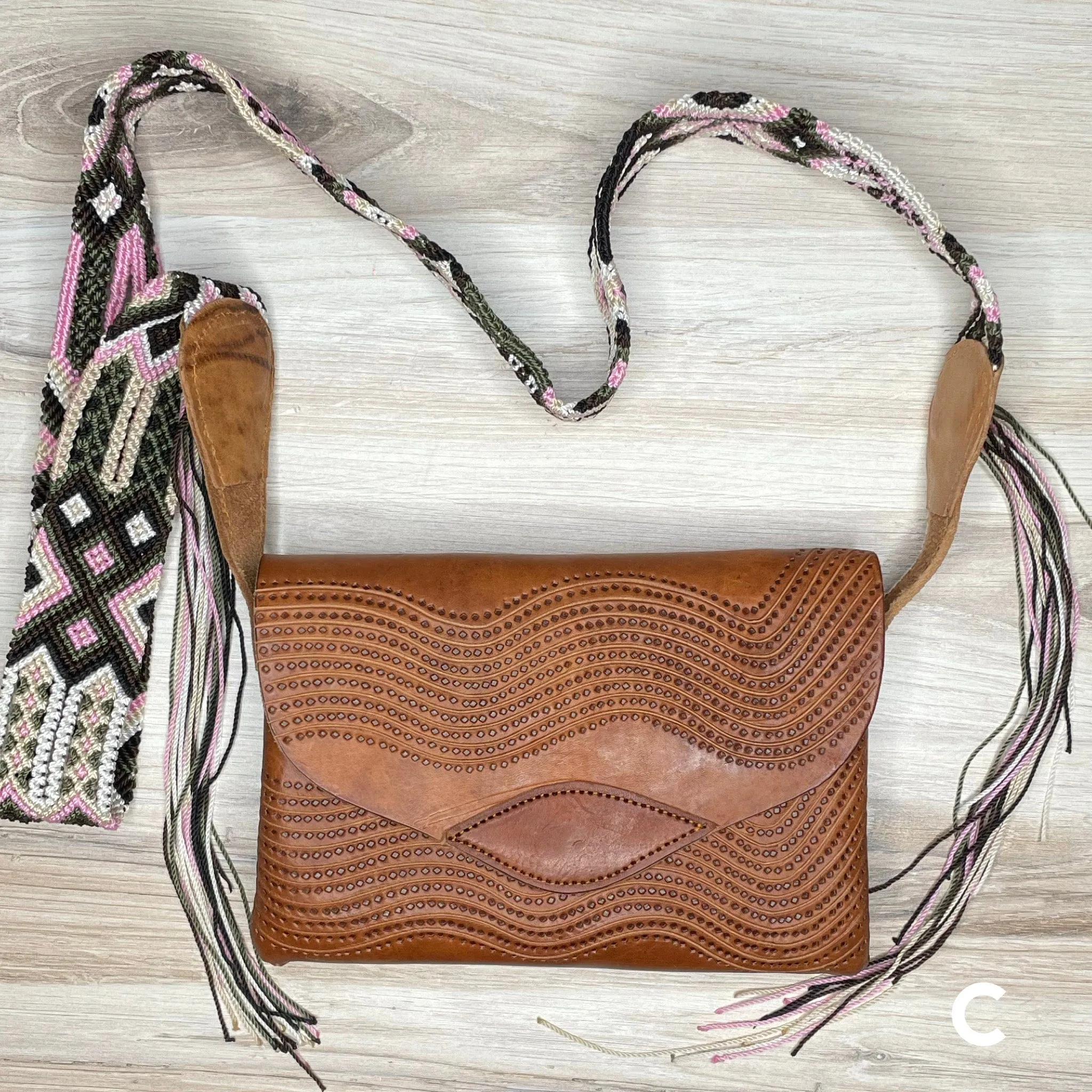 Mexican Leather Envelope Crossbody Bag - Hand Tooled