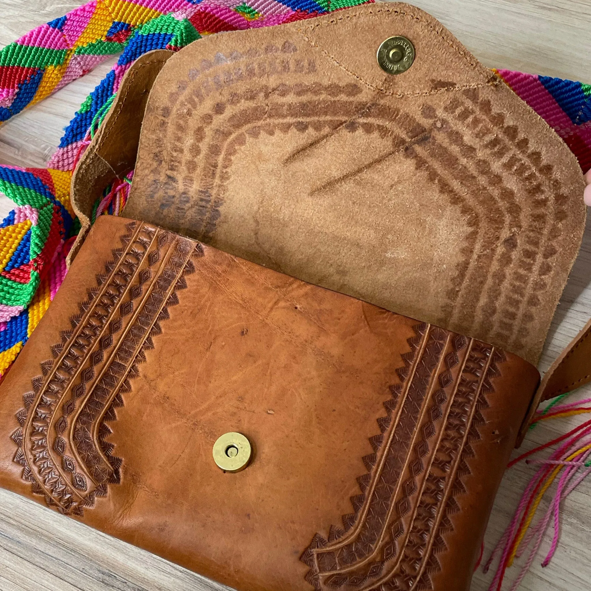 Mexican Leather Envelope Crossbody Bag - Hand Tooled