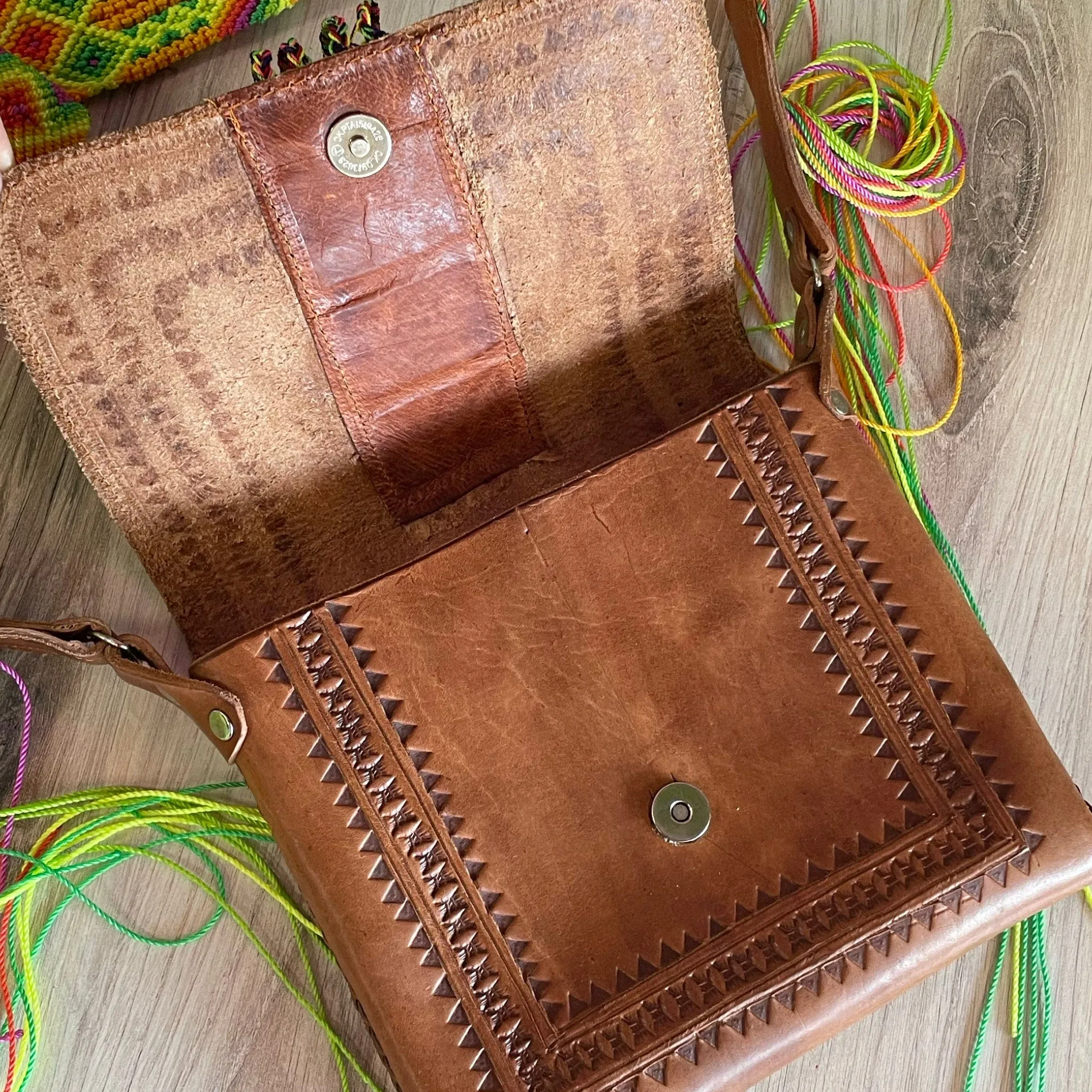 Mexican Leather Envelope Crossbody Bag Large- Hand Tooled