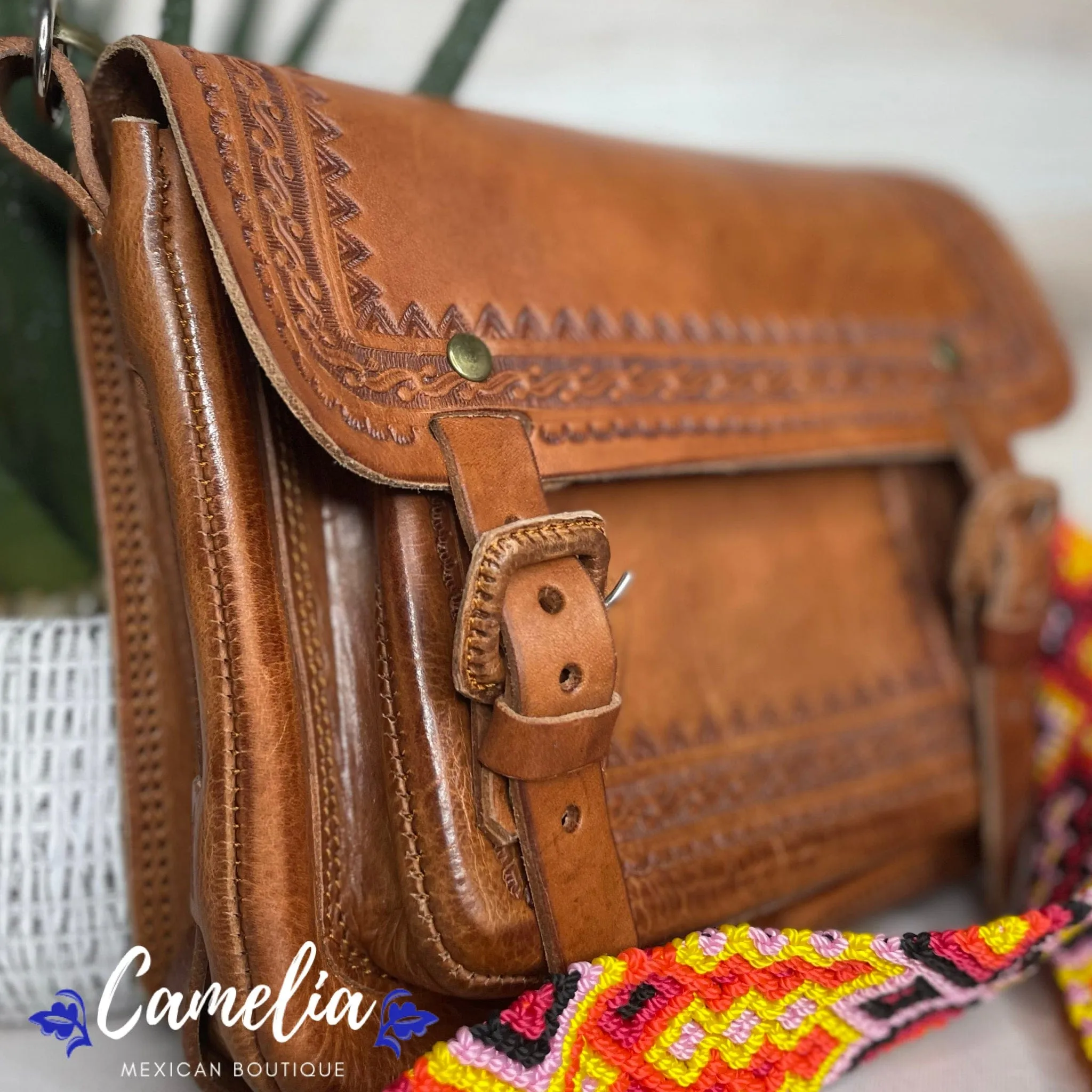 Mexican Leather Mini Portfolio Crossbody Bag - Hand Tooled