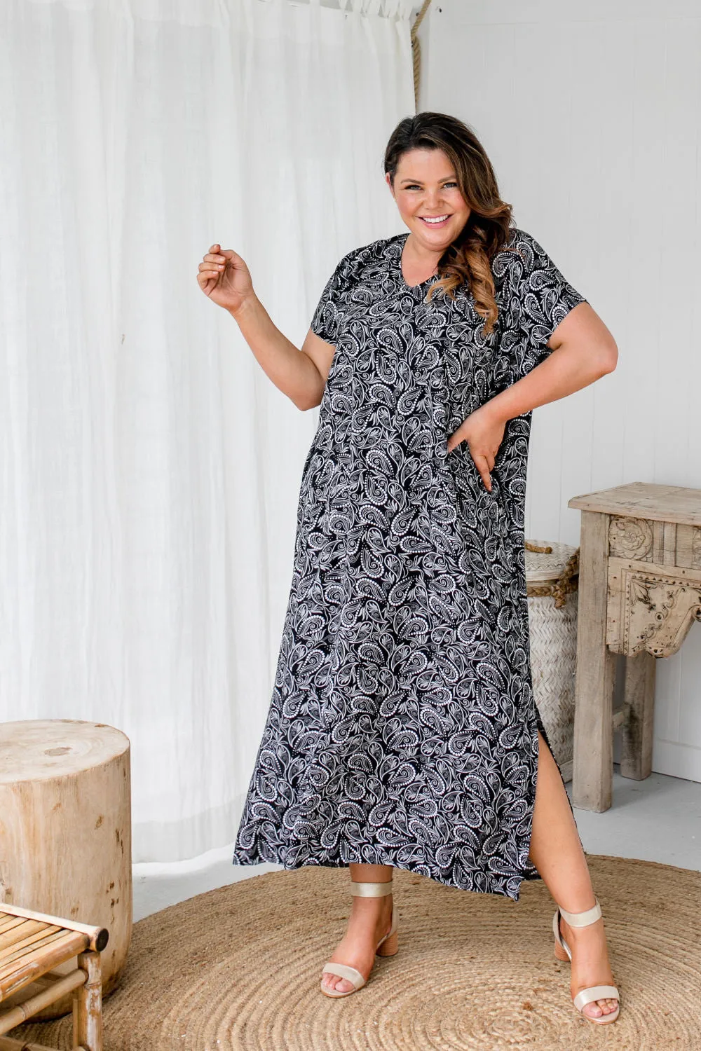 Paisley Shimmer Maxi Kaftan Dress