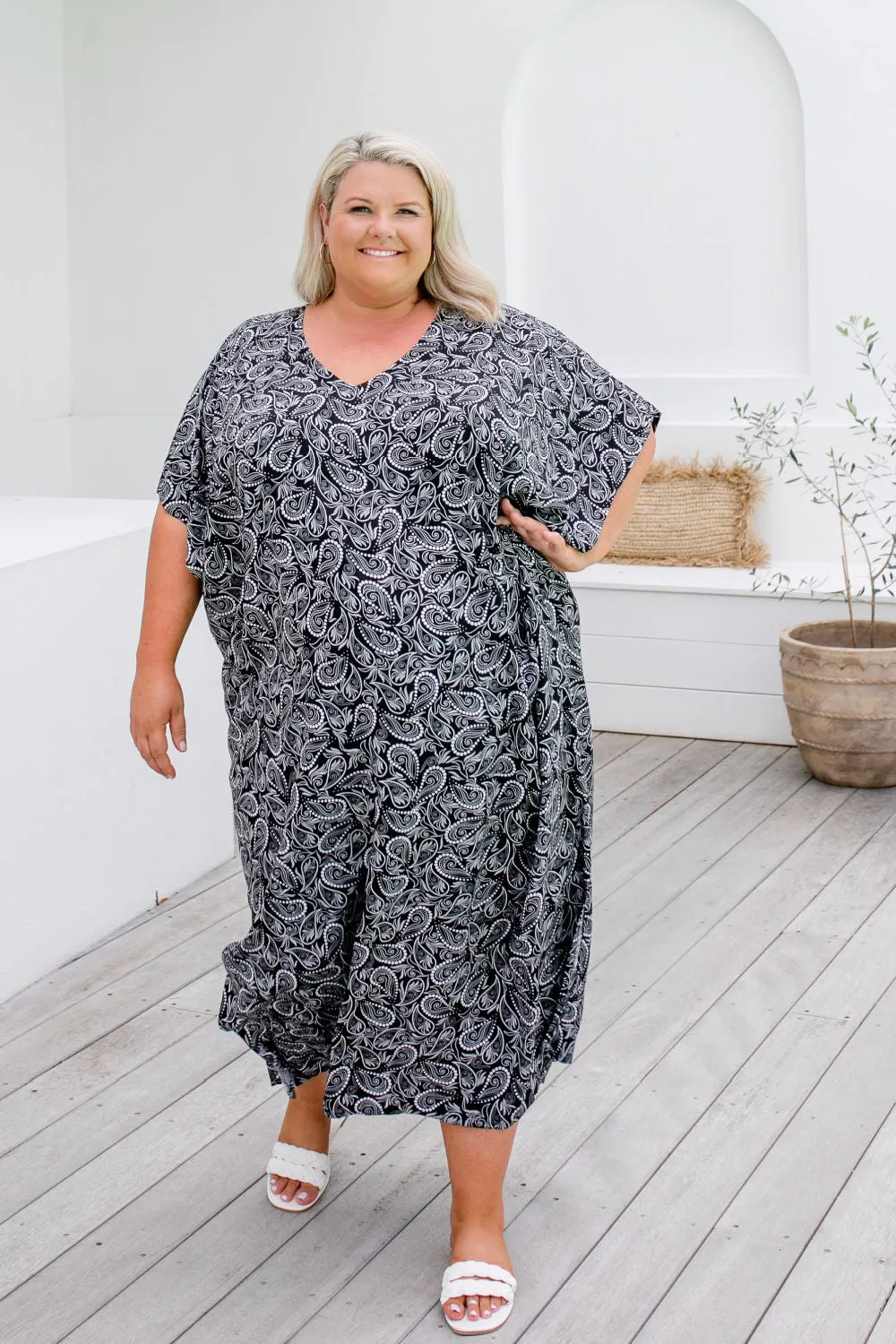 Paisley Shimmer Maxi Kaftan Dress