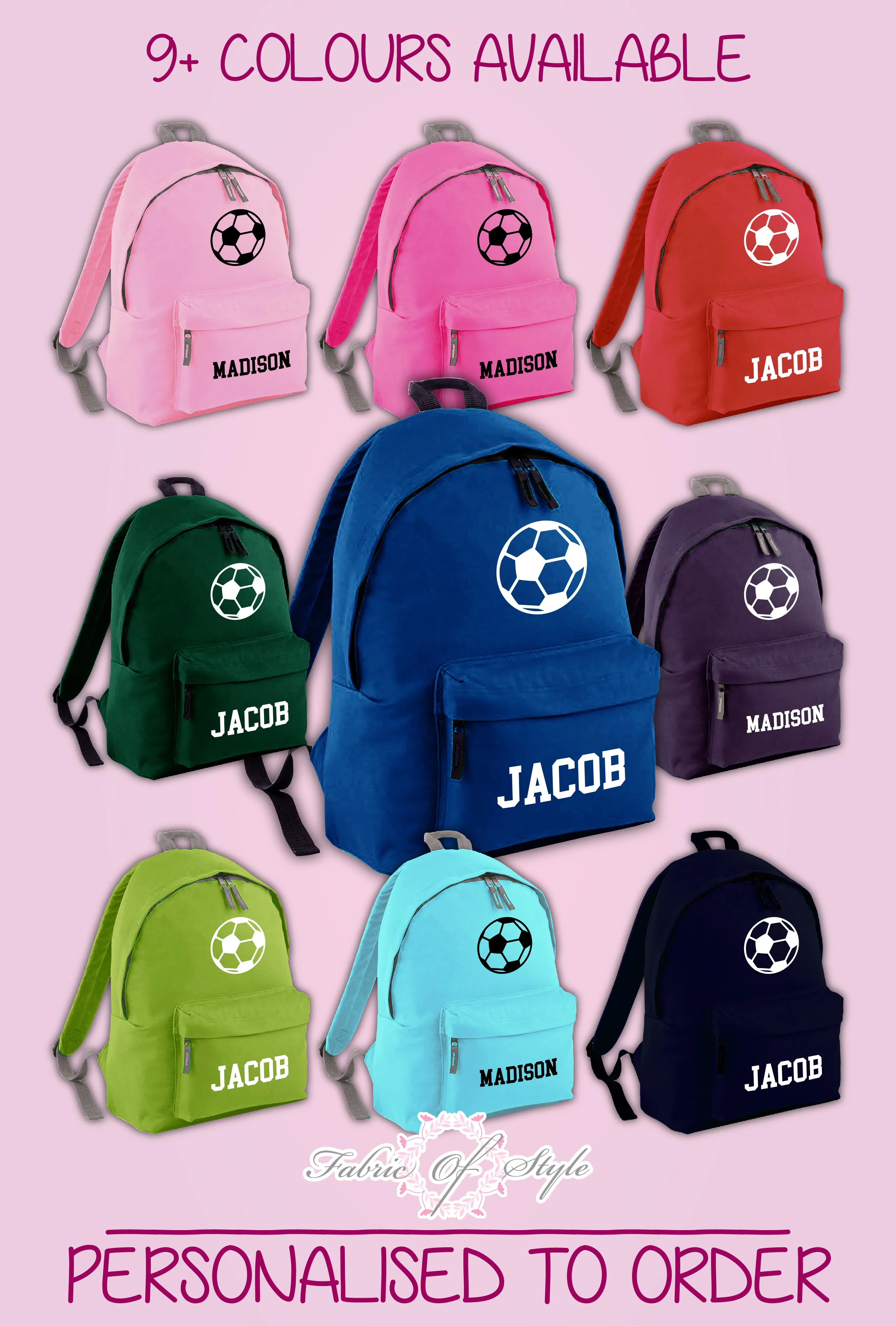 Personalised Kids Backpack Ball Name Girls Boys Back To School Bag