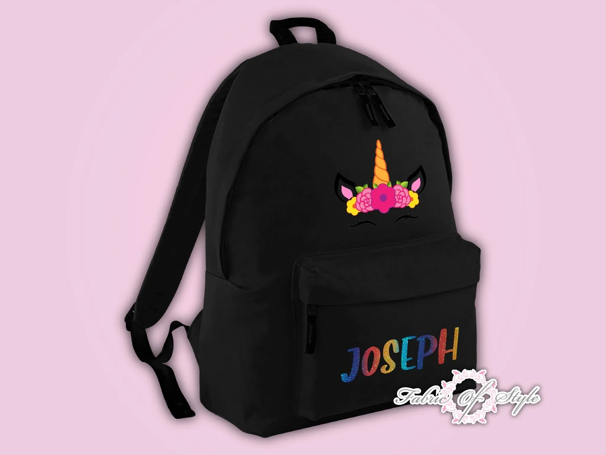 Personalised Rainbow Glitter Kids Backpack - Any Name Unicorn Girls Boys Back To School Bag