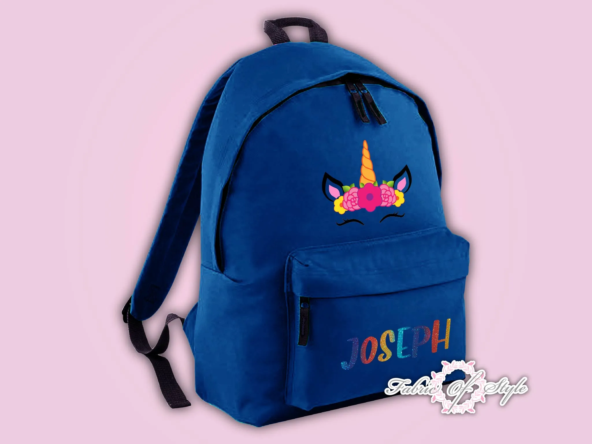 Personalised Rainbow Glitter Kids Backpack - Any Name Unicorn Girls Boys Back To School Bag