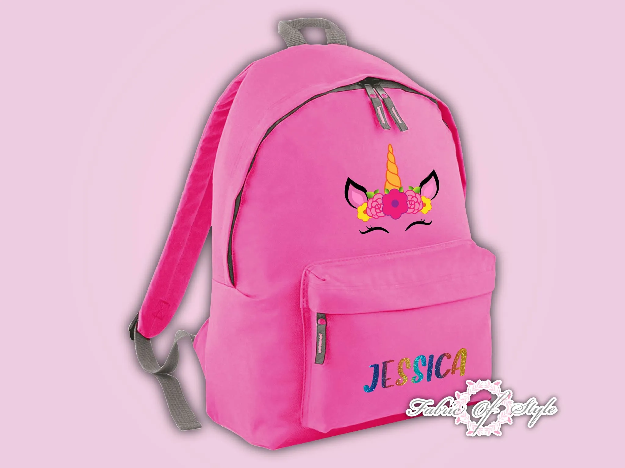 Personalised Rainbow Glitter Kids Backpack - Any Name Unicorn Girls Boys Back To School Bag