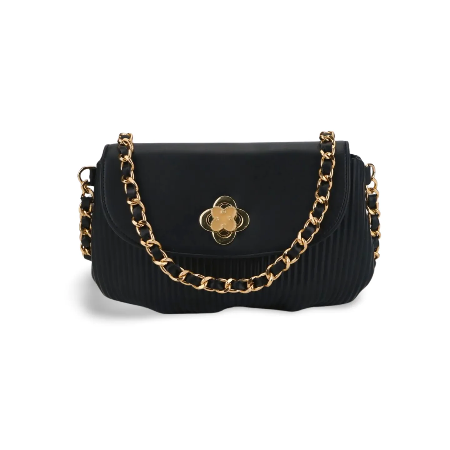 Small Crossbody Bag with Gold Chain and Flower Detail