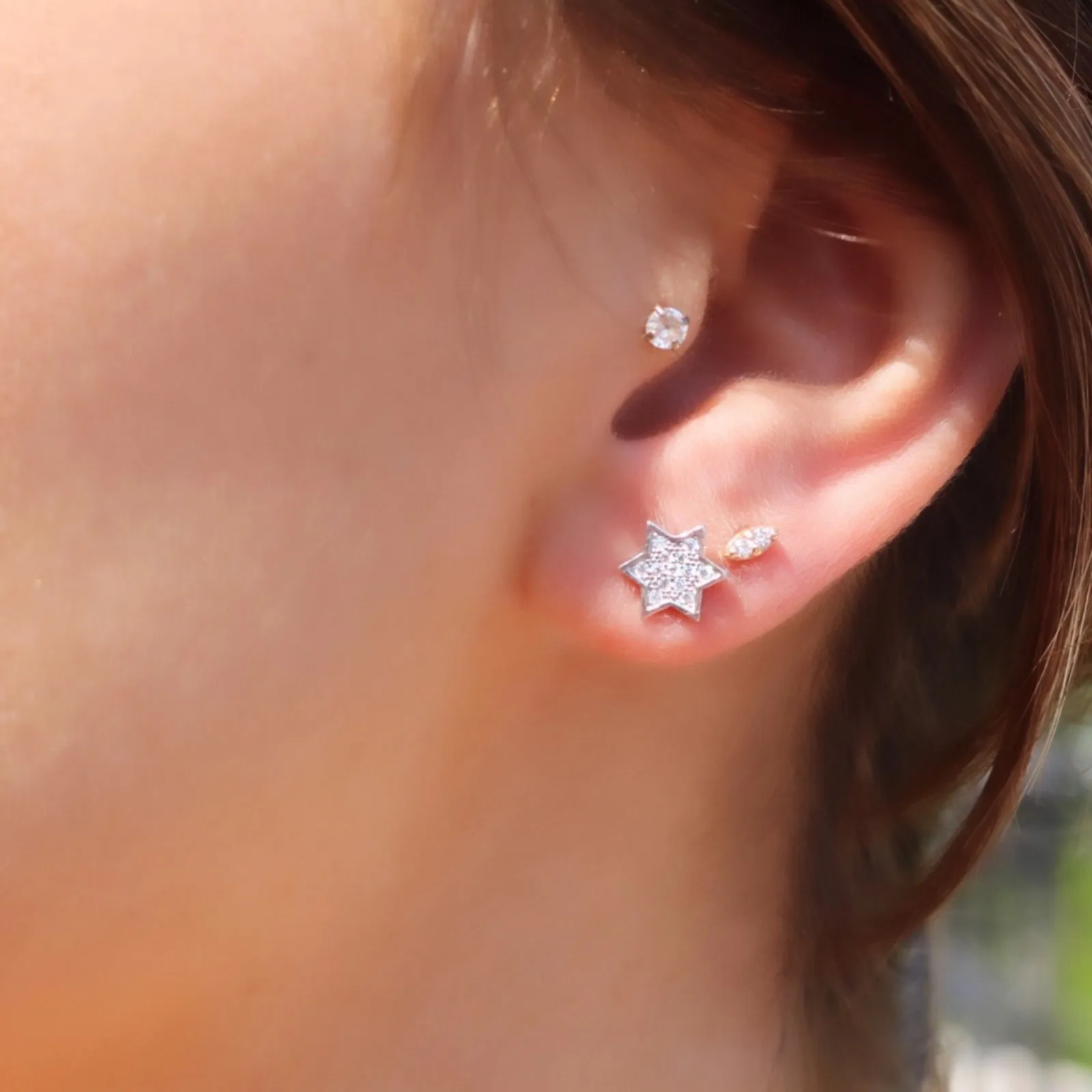 Sterling Silver Star Pave Stud Earrings