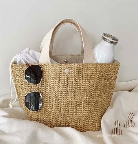 Straw Handmade Woven Basket Bolsa Tote Summer Bohemian Beach Lady Handbag