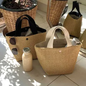 Straw Handmade Woven Basket Bolsa Tote Summer Bohemian Beach Lady Handbag