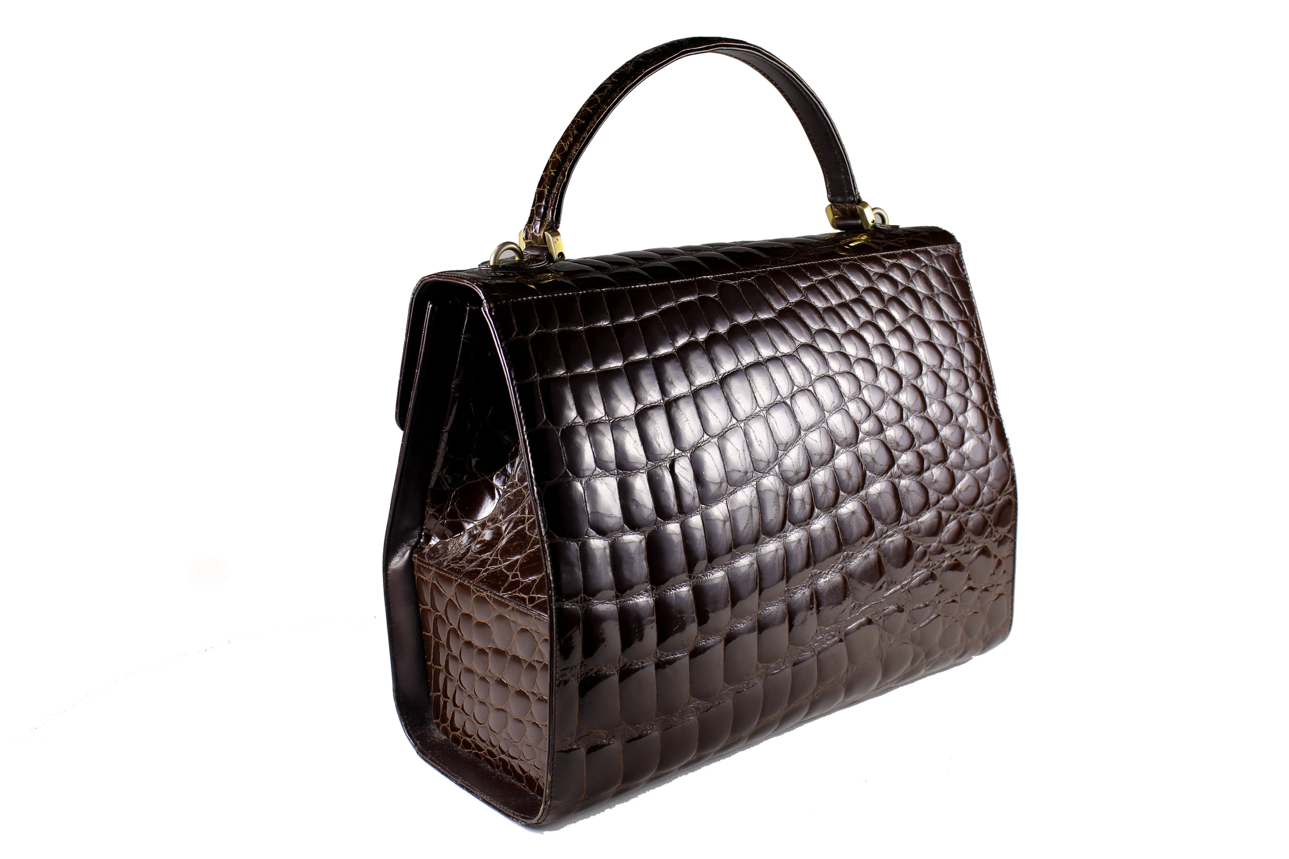 TAIRs Premium Large Brown Handbag with Crocodile Embossing