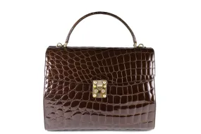 TAIRs Premium Large Brown Handbag with Crocodile Embossing