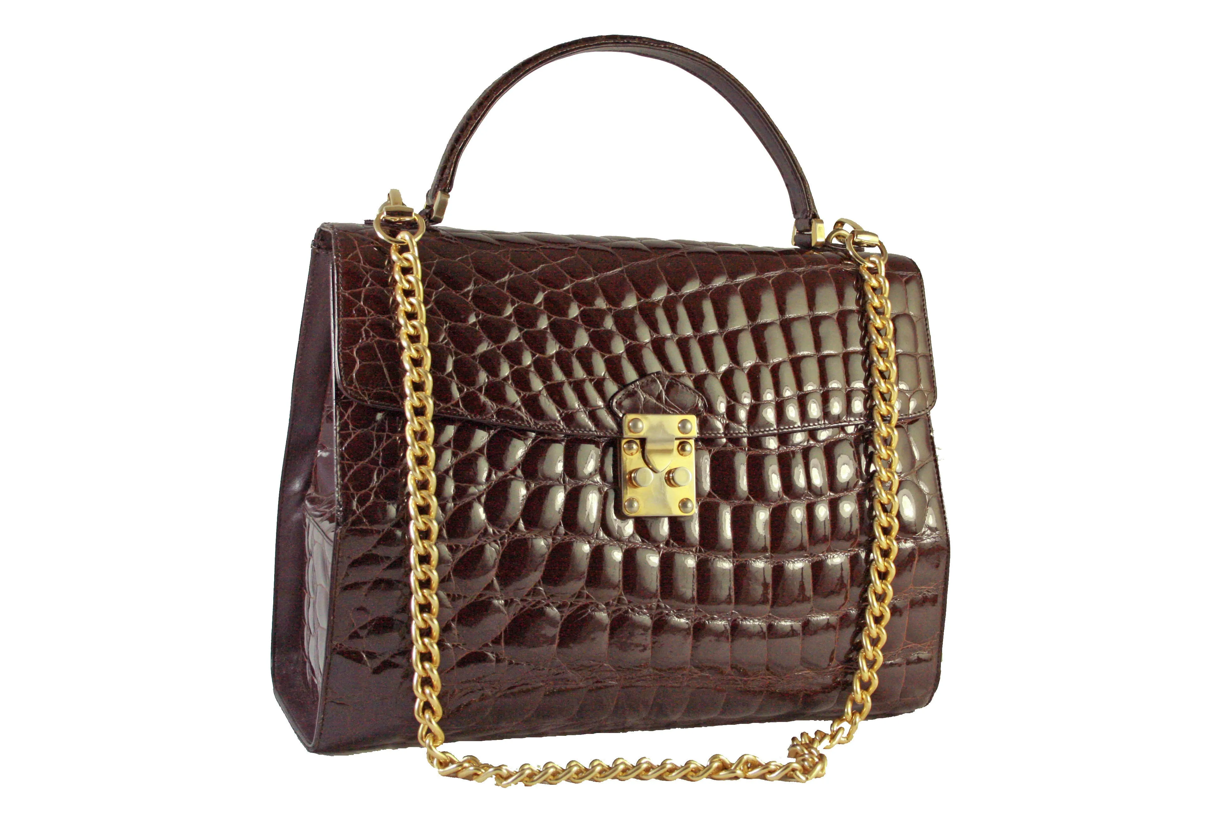 TAIRs Premium Large Brown Handbag with Crocodile Embossing