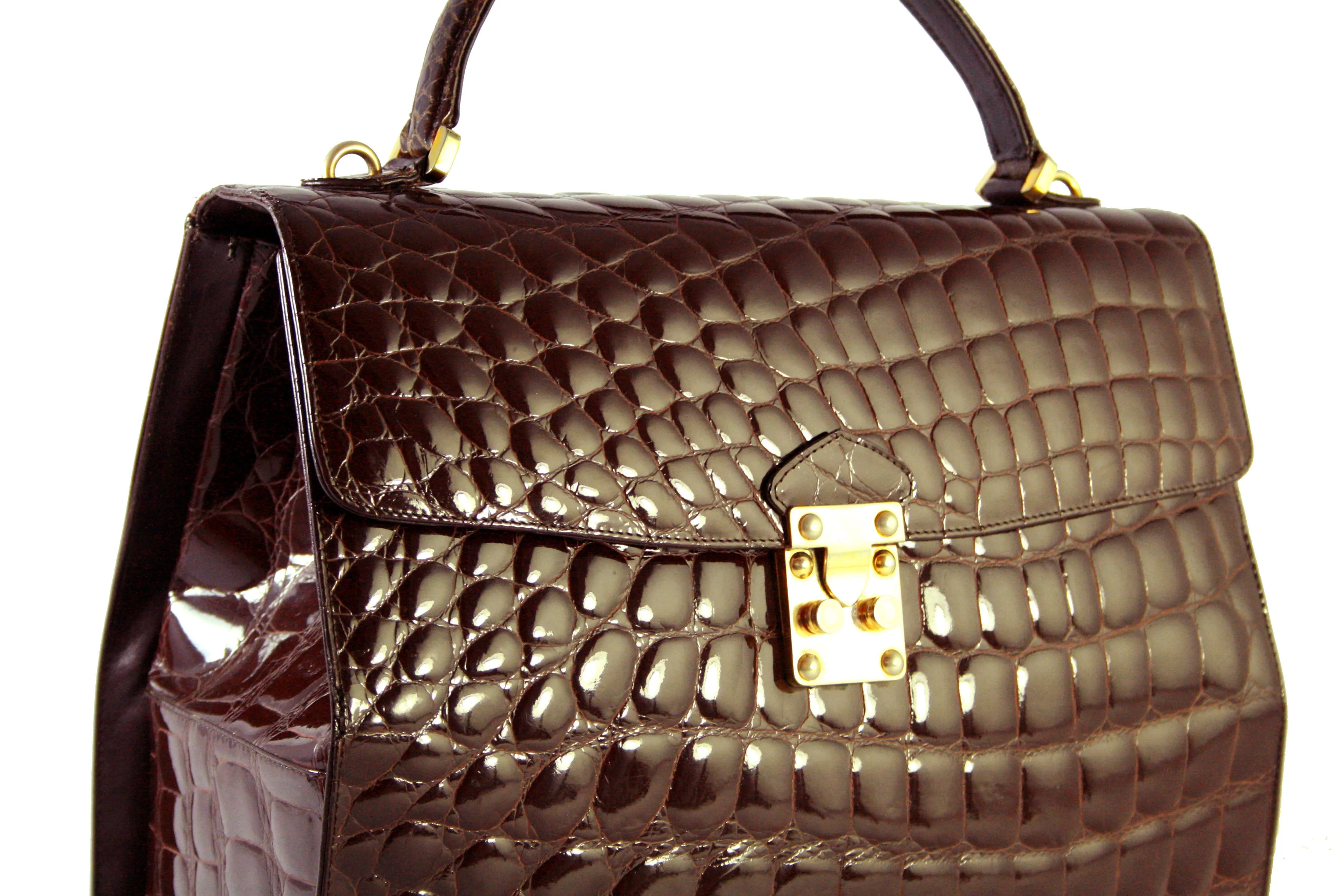 TAIRs Premium Large Brown Handbag with Crocodile Embossing