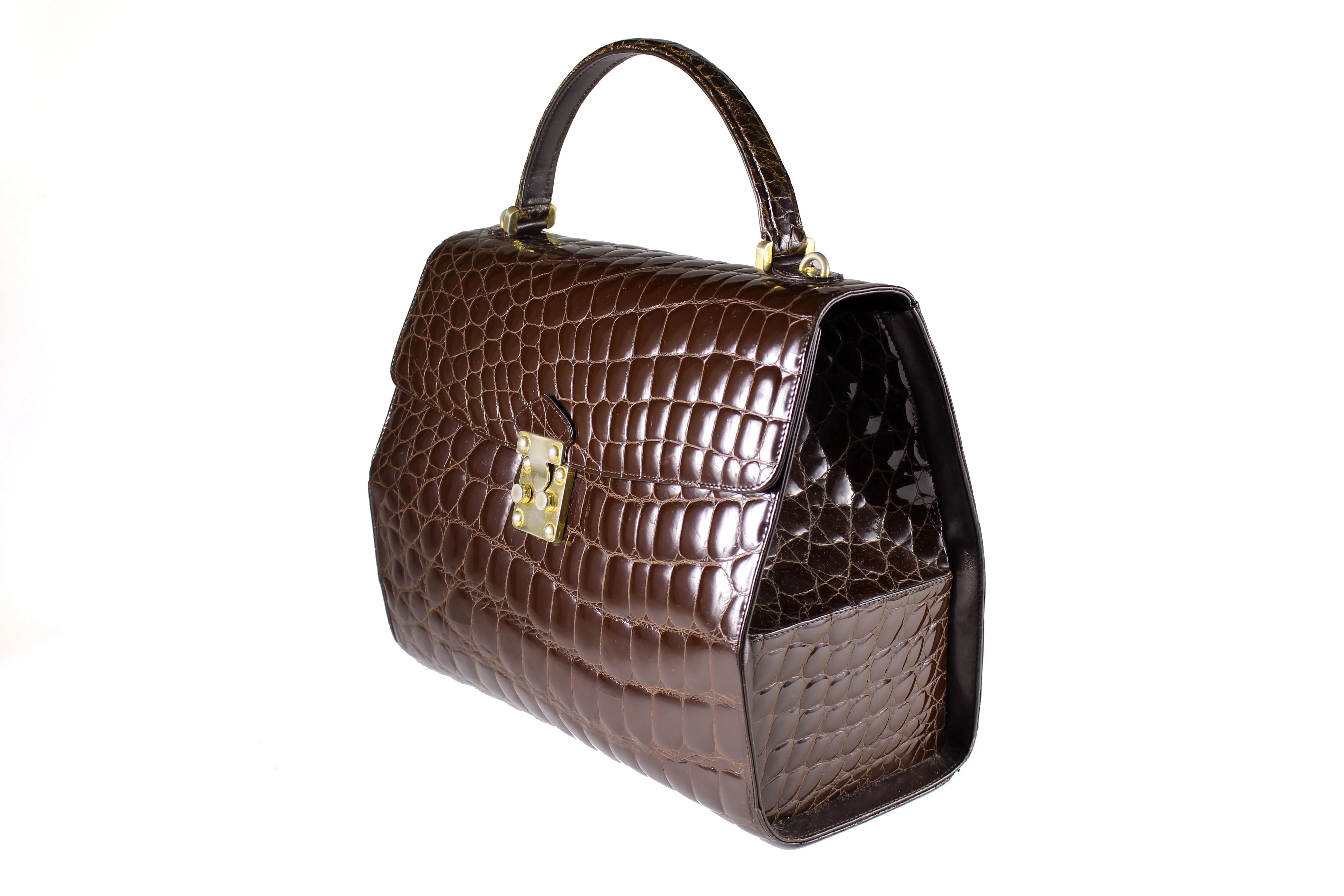 TAIRs Premium Large Brown Handbag with Crocodile Embossing