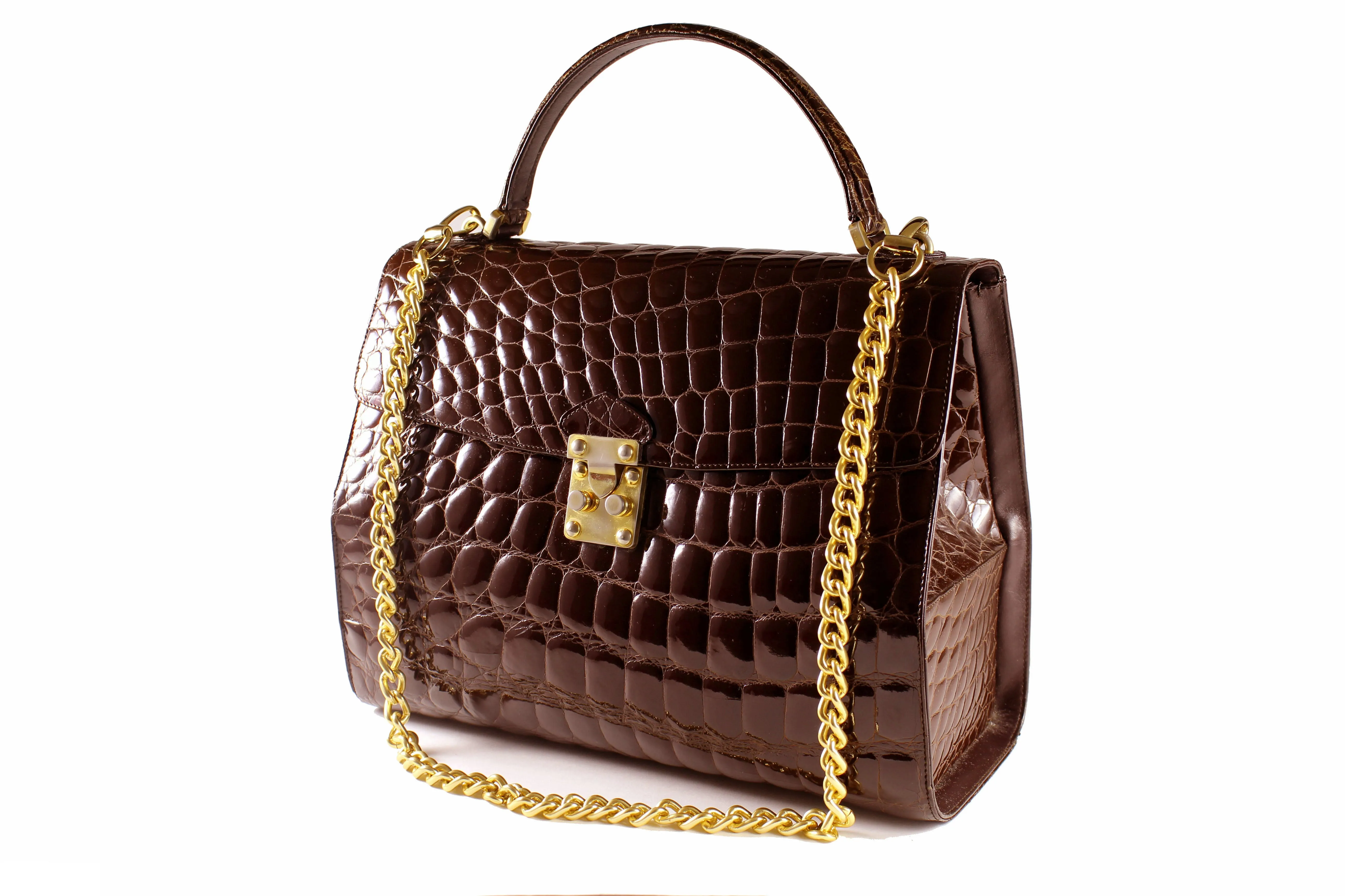 TAIRs Premium Large Brown Handbag with Crocodile Embossing