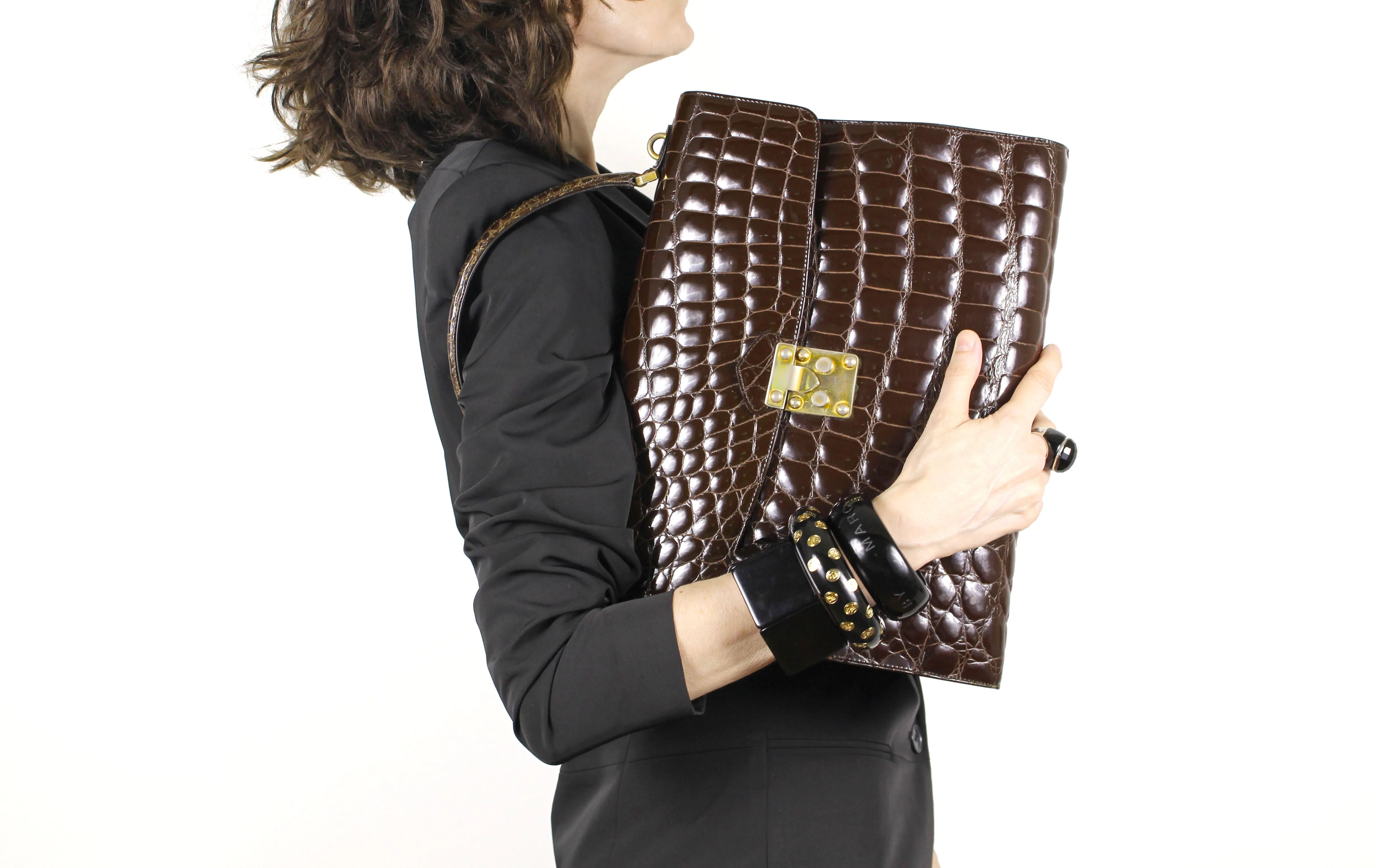 TAIRs Premium Large Brown Handbag with Crocodile Embossing