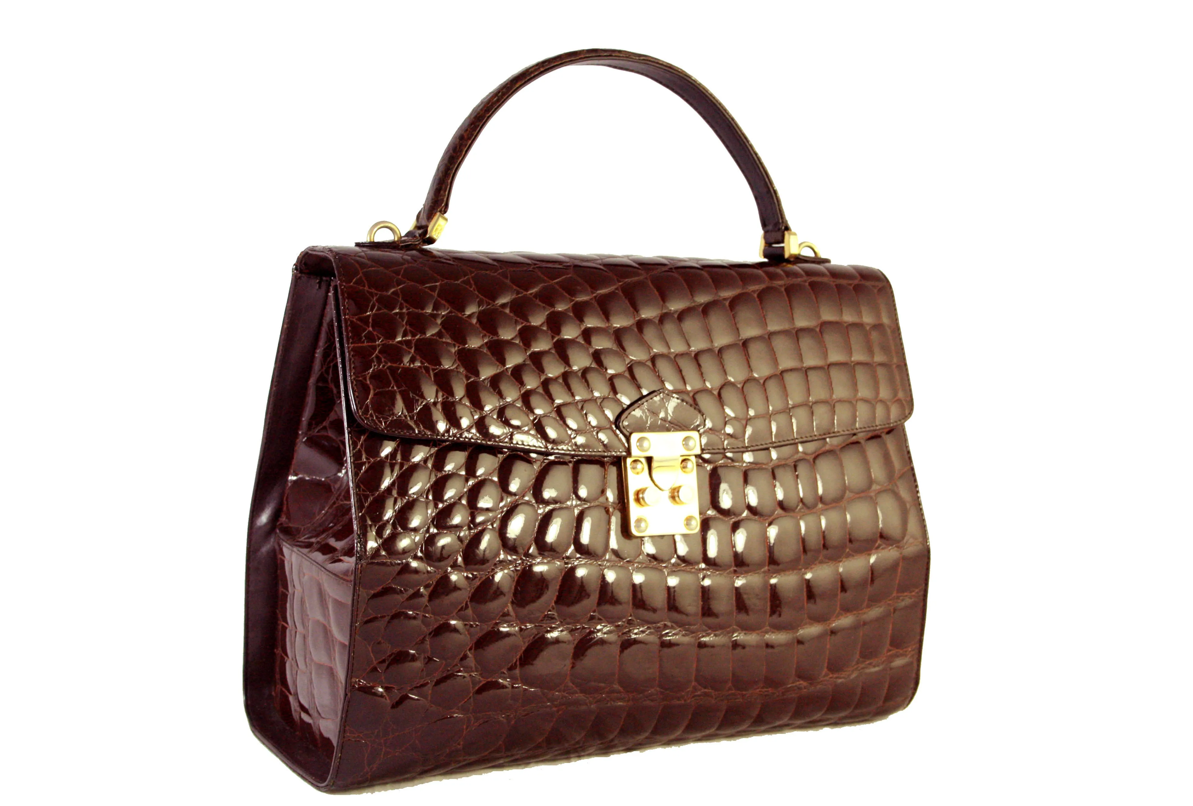 TAIRs Premium Large Brown Handbag with Crocodile Embossing